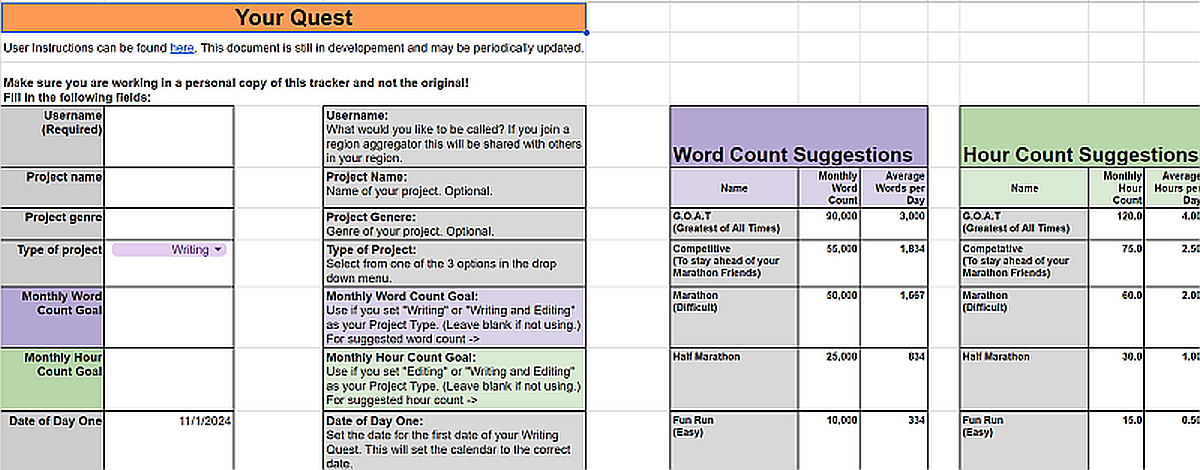 2024 Writing Quests tracker screenshot
